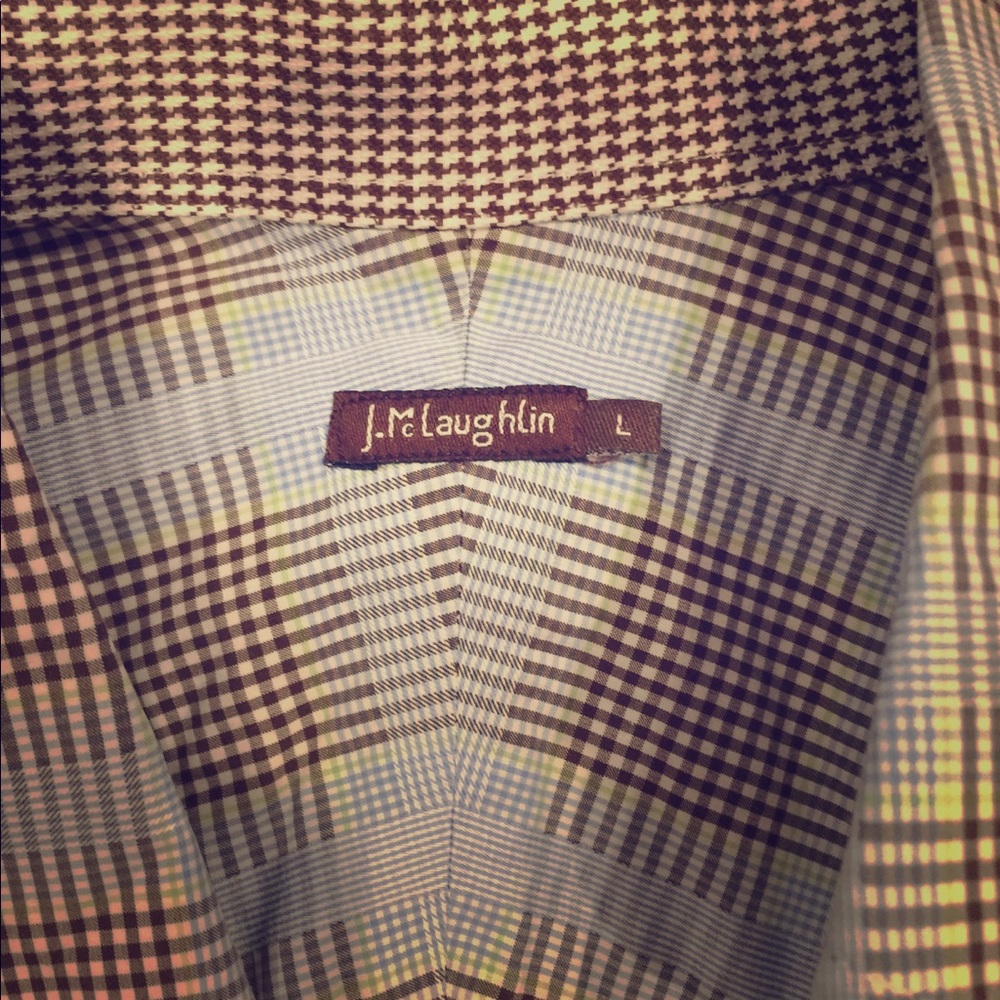 J. McLaughlin Blue Plaid Shirt, Size L